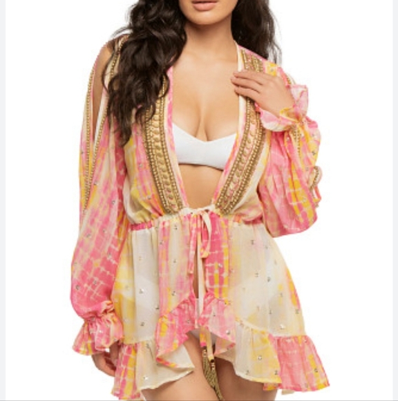 Ramy Brook Tops - Ramy Brook Everything But Water Embellished Sheer Women's Coverup Size Large